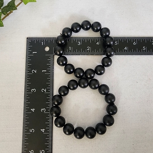 2 Black Agate Bead Stretch Bracelet - Picture 7 of 7